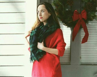 Monogram Blanket Scarf - Plaid Blanket Scarf - Oversized Plaid Scarf - Girlfriend Christmas Gift - Female Holiday Gift - Gift Under 25
