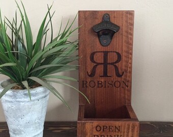 Personalized Wall Mount Bottle Opener and Cap Catcher, Custom Father's Day Gift, Anniversary Gift Cast Iron Bottle Opener, Personalized Gift