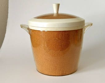 Seau à glace Vintage glace seau RaffiaWare jaune or toile de jute Melmac rétro Bar milieu du siècle moderne Barware Barware Vintage Tiki cabane piscine
