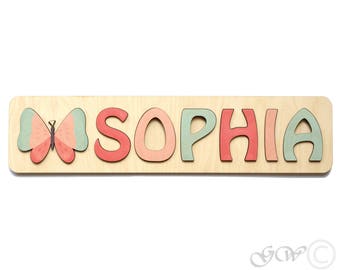 Personalized Name with Butterfly, Puzzle Name, Personaziled Toy, Personalized Baby Name, wooden custom name puzzle
