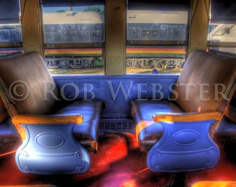 Train Seats in an old passenger car, HDR Fine Art Photograph Print, 8x10