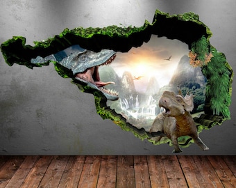 Dinosaur Wall Decal Wall Stickers Full Color 3D Dinosaur T-Rex Wall Art Sticker Boys Decal Mural Transfer Graphic Wall Stickers WSD74