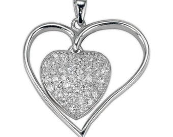 Sterling Silver Heart CZ Pendant PZ-8041
