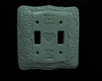 Victorian wall switch plate ,customed by initial ,hand carve on ceramic,handmade ,hand painted ,unique .