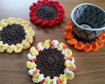 Sunflower Coaster Set / Sunflower Decor / Sunflower Coasters / Crochet Coaster Set / Flower Coaster Set / Flower Decor / Set of 4