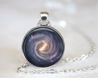 Spiral Galaxy Glass Pendant, Photo Glass Necklace, Glass Keychain, Glass Jewelry
