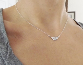 Tiny Silver Feather Necklace - Sideways Necklace - Sterling Silver