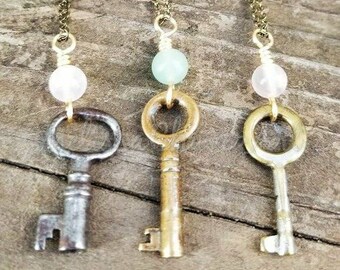 Vintage Skeleton Key Leather Necklaces
