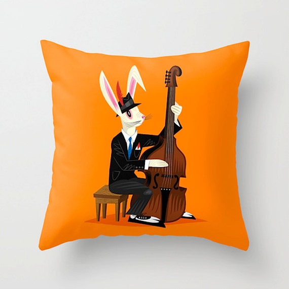 The Jazz Bunny - Throw Pillow / Cushion Cover (16" x 16") iOTA iLLUSTRATION