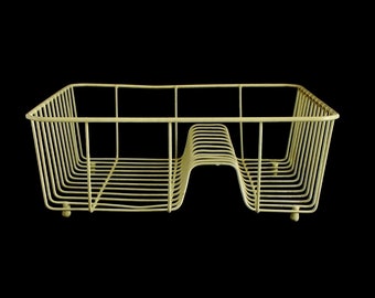 Retro Wire Dish Rack Metal Light Harvest Gold Yellow 1960s 1970s Kitchen Vintage Sink Drying Insert