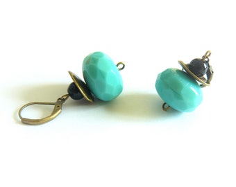 Boho chic turquoise & bronze earrings