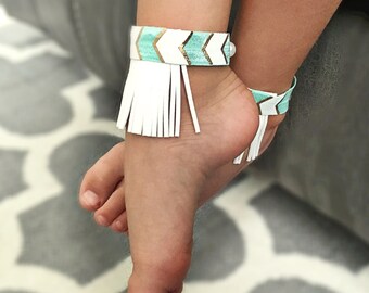 Girl Accessories Fringe Anklets Barefoot Moccasins, Aztec Barefoot Sandals, Newborn Shoes, Fringe Baby Shoes, Piggy Petals, Trendy Baby Gift