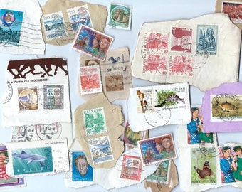Vintage Postage Stamps - Lot of 34 - Scrapbooking, collage, altered art