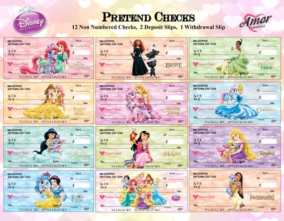 Disney Princess Pretend Play Checks Disney Printables Party Disney Princess Pretend Play Checks Disney Printables Party