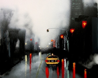 City Art - Cityscape - Print of City - Black and White - Taxi - Faces of The City 138 - 20x20 print reproduction by Aja