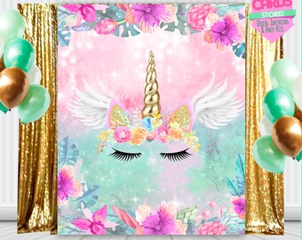 Unicorn printable digital backdrop, unicorn party, unicorn flowers decoration, unicorn birthday, unicorn banner,baby shower,INSTANT DOWNLOAD