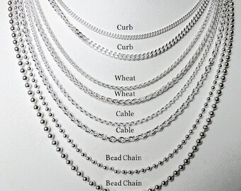 New Solid Sterling Silver Chains Curb - Cable -Wheat -Rope - Ball- Bead - Rolo- Anchor 16" 18" 20" 22" 24" 30" 36"choose your length 925