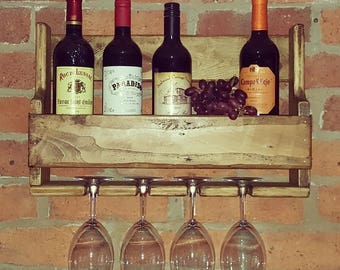 Rustic wine rack reclaimed wood made from recycled pallets 50cm