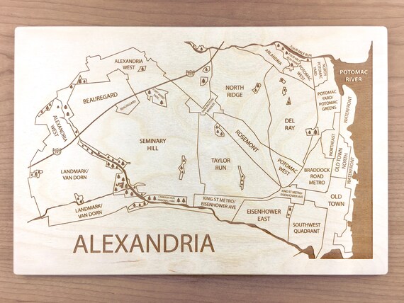 Alexandria Virginia Map Wood Neighborhood Engraved Map Art