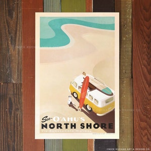 See Oahu's North Shore - 12 x 18 Retro Hawaii Travel Print