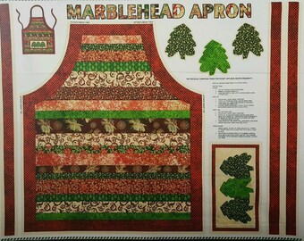 Christmas Apron, Christmas Fabric: Glistening Christmas Metallic Apron - Christmas Tree 100% cotton canvas fabric by the PANEL 36"x44" (J74)