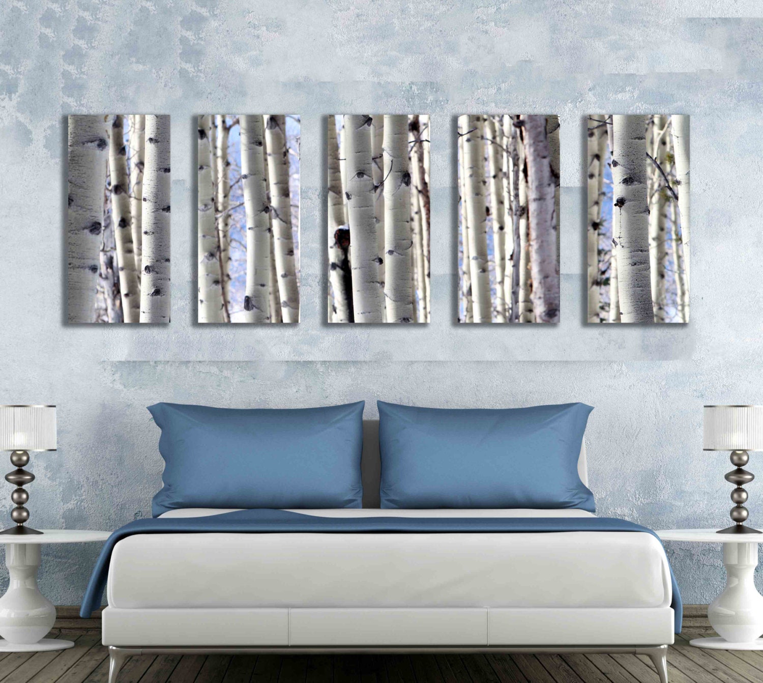 Five 10x20 inch canvas print multipanel snow aspen tree photo