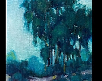 Original Mini Oil Marsh Landscape, River, Landscape, Clouds, Small Painting, beach, oak, summer
