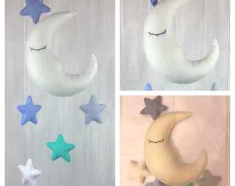 Baby mobile - Moon and stars mobile - nursery mobile - "Goodnight moon" - baby crib mobile, custom colors available