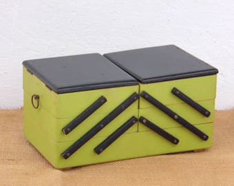 60s Sewing Box - Vintage Knitting Basket - Jewelry Box - Home Decor