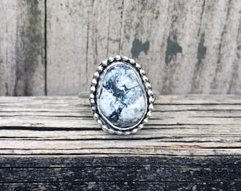 White Buffalo Turquoise Ring - White Buffalo - Turquoise Ring - Sterling Silver - One of a Kind - Gemstone Ring - White Buffalo Ring - Black
