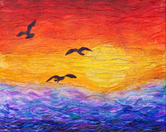 Sunset - Original 24"x24"x1.5" Acrylic Painting/Mixed Media on Gallery Wrapped Heavy Duty Canvas