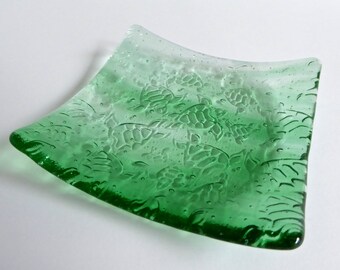 Streaky Green Fused Glass Turtle Imprint Plate by BPRDesigns