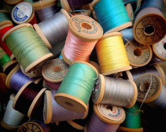 Sewing Room Decor - Craft Room Decor - Vintage Sewing Photograph - Sewing Thread - Colorful - Vintage Wooden Thread Spools - Wall Decor