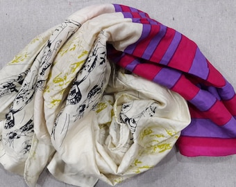 Square Scarf Rayon Scarf Indian Scarf Cream Scarf Purple Pink Stripes