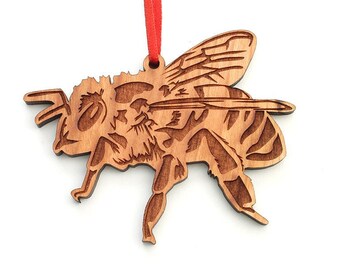 Honey Bee Christmas Ornament - Wood Christmas Ornament by Nestled Pines - Beekeeper Beekeeping Ornament Christmas Gift