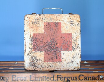 Vintage Red Cross First Aid Box - Metal Box - Crusty