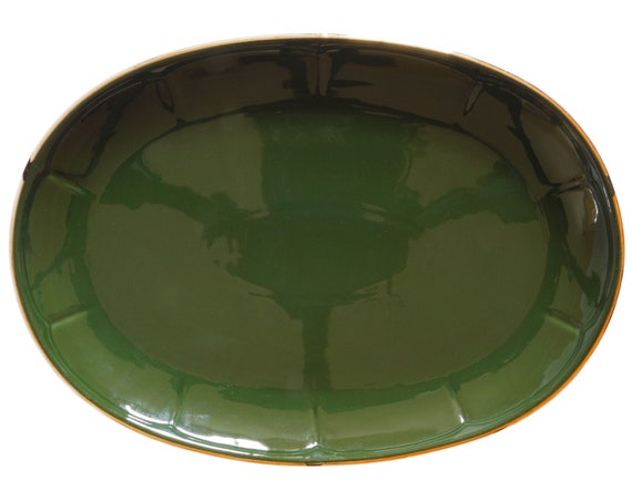 Apilco green and gold oval steak platter plate 12 by 8 5/8 Apilco green and gold oval steak platter plate 12 by 8 5/8
