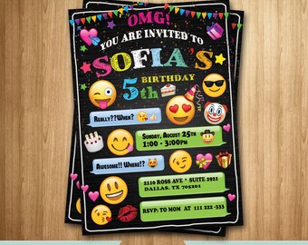 Emoji Invitation, Emoji Birthday Invitation, Emoji Party Invitation, Emoji Invite, Emoji Birthday, Emoji invitations, invitations girl