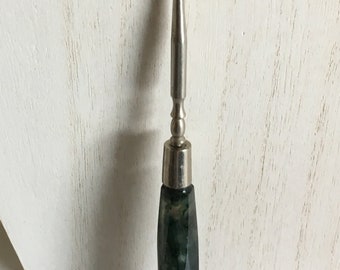 Vintage glove/button hook with marbled stone handle