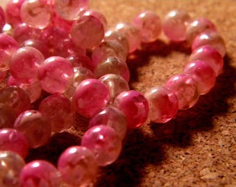 45 glass beads 6 mm speckled 2 tone translucent - pink - PE187-4