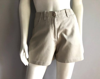 Vintage Women's 90's Beige Shorts, High Waisted by CBNY (M)