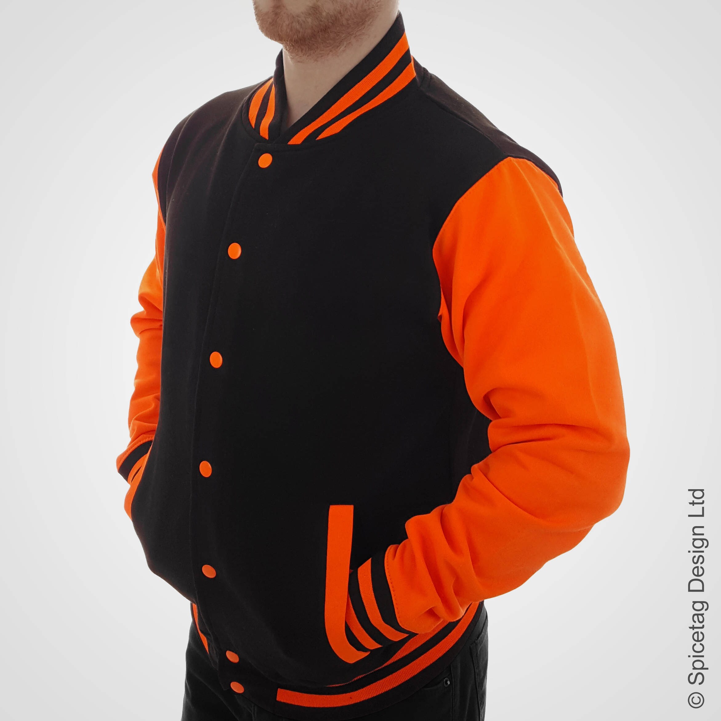Neon Orange & Black Varsity Jacket Noir College Letterman Coat