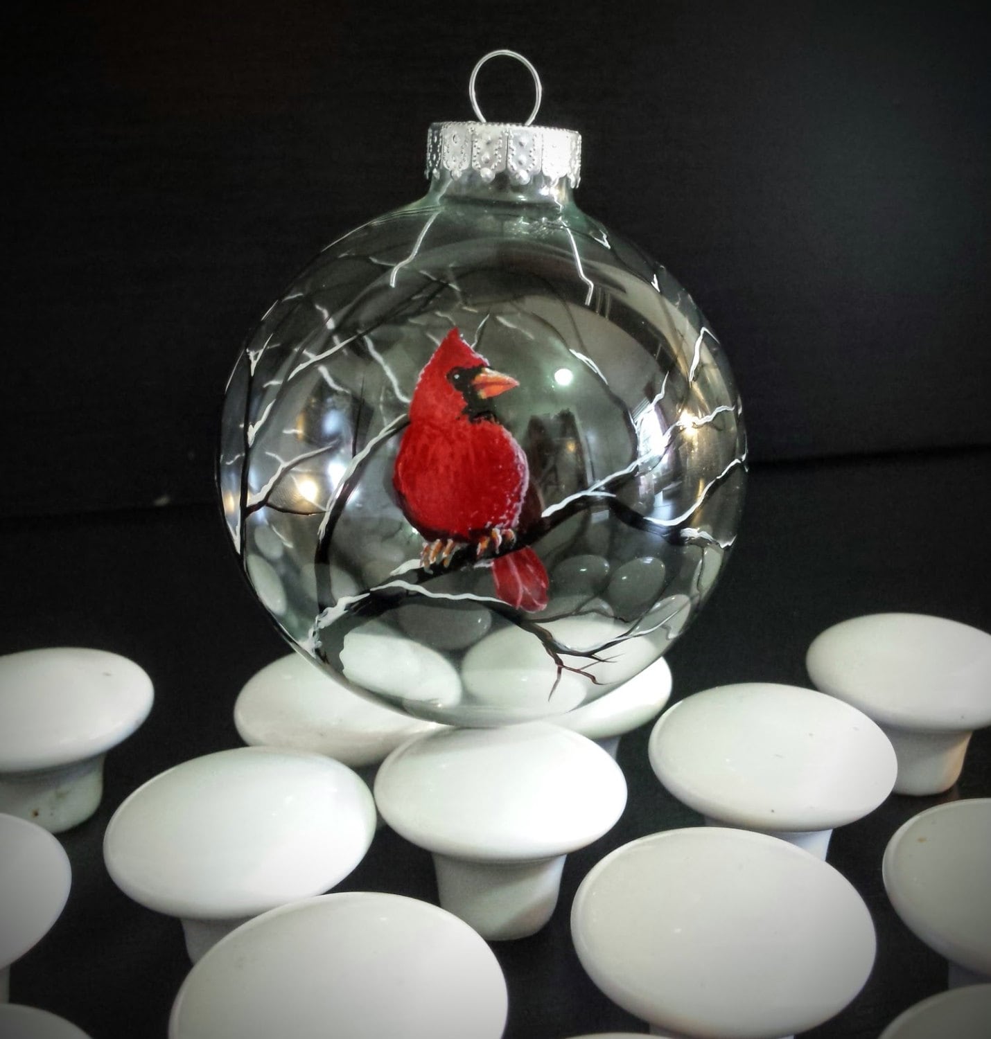 Cardinal Ornament Hand Painted Glass Holiday Christmas Tree