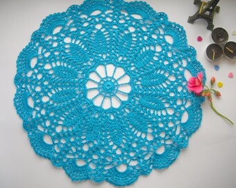 Blue doily Crochet lace doily Blue crochet doily Round doily Table doily crochet New doilies Handmade doily Crochet doilie Home Decor doily