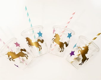 Unicorn Party Cups, Unicorn Birthday Ideas, Unicorn Themed Party Decor, Unicorn Baby Shower, Unicorn Party Favor. Treat Cups, Unicorn Straws