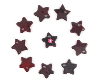 x 10 charm star Pearl rouge12mm (191(d))