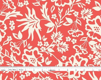 Cream and Coral Floral Fabric, Coral Floral Quilt Fabric, Riley Blake Apricot & Persimmon C4901 Floral Coral, Carina Gardner, Cotton