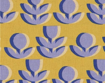 216448 chartreuse Canvas fabric with flower by Kokka Japan