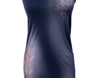 Racer Back Tank Dress, Knit Cotton Dress, Modal, Hand Printed Geometric,Chevron Discharge Prints, Sweet Virtues