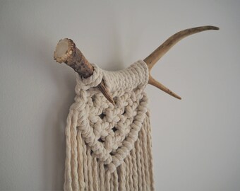 Naturally shed deer antler macrame wall hanging